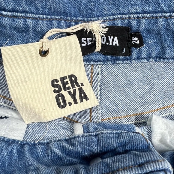 SER.O.YA Retro 90s Style Cass Paper-bag Denim Olympia Bleached Jorts Shorts | 28 - Picture 8 of 13